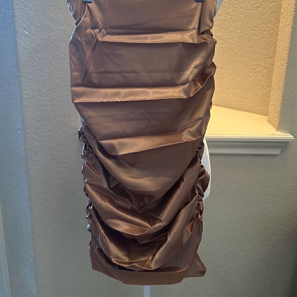 Naked Wardrobe Womens Small Ruched Midi Length Skirt Bronze Back Zipper NWT